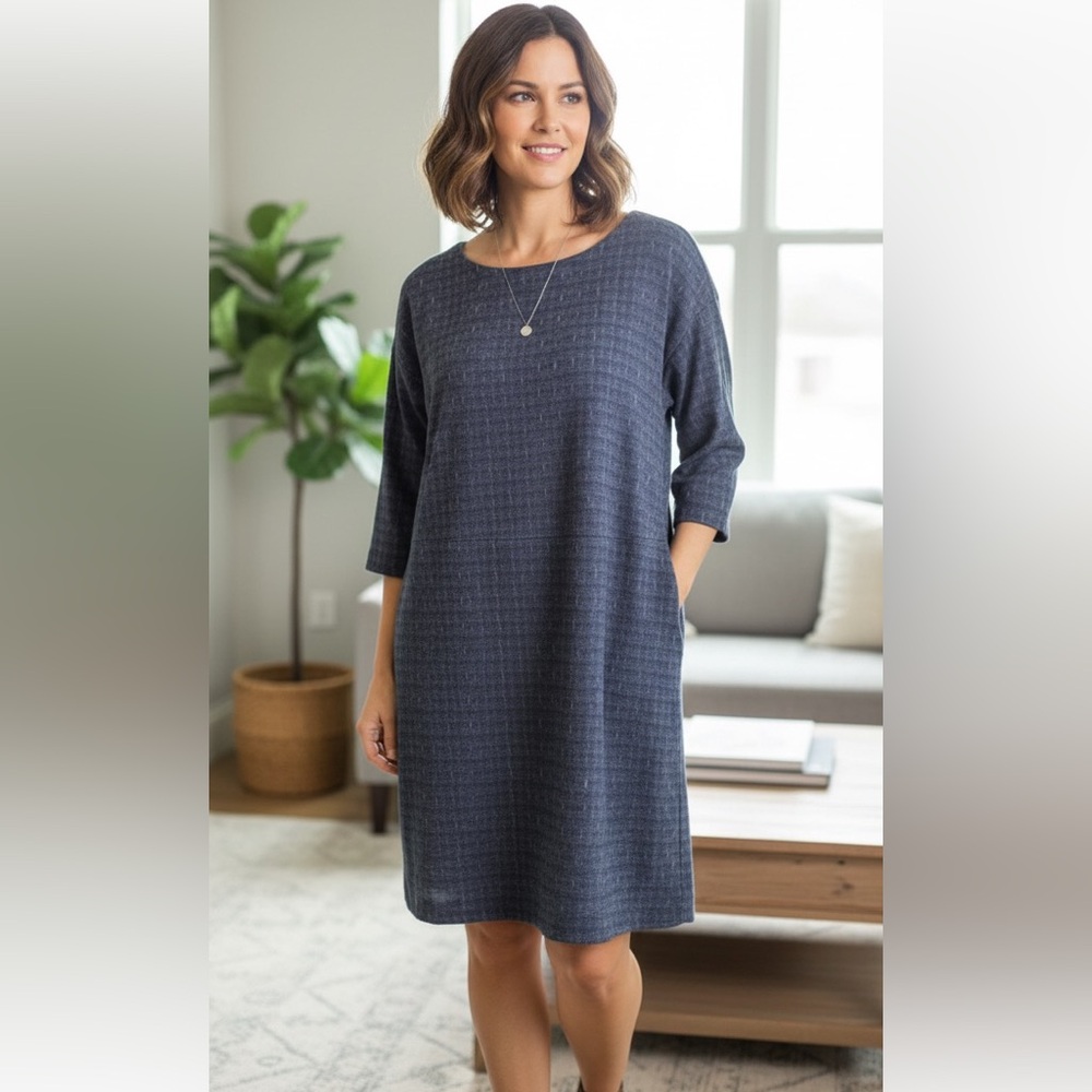Shizuku‎ Jacquard Cotton Mini Dress Coastal Nautical Womens Size M
